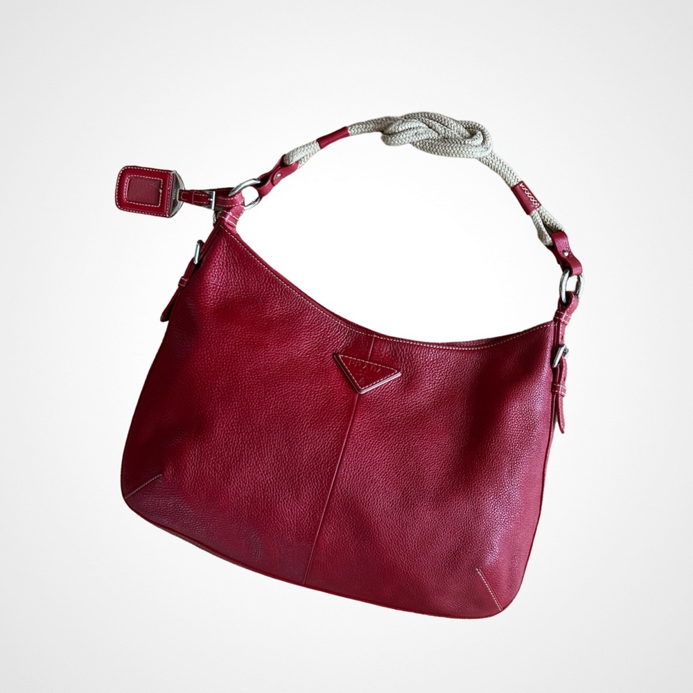Prada Red Leather Silver Hardware Hobo Braided Robe Strap Vitello Daino